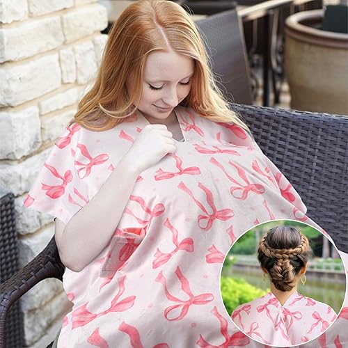 Miniatura 6 de Minky - Funda de asiento de coche con lazo rosa, fundas cálidas para asiento de automóvil de invierno con apertura Peekaboo suave y acogedora para