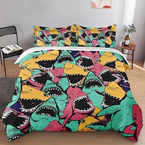 Juego de funda de edredón, juego de ropa de cama con diseño de tiburón, animales marinos, océano, para niños y adultos, decoración de dormitorio, disponible en Yaxa Peru