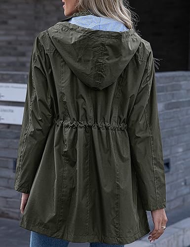 Miniatura 3 de Kikibell Chaqueta de lluvia para mujer con capucha, con forro a rayas, ligera, impermeable para exteriores, cortavientos