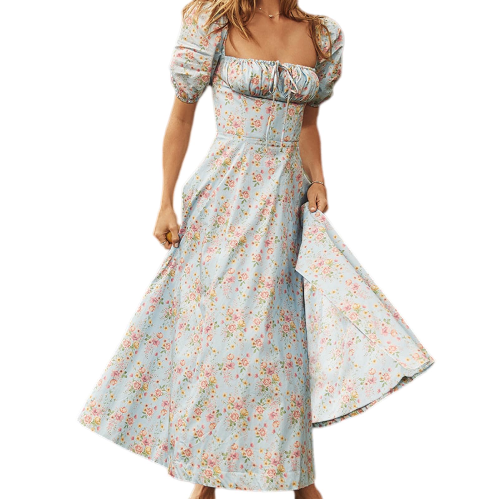 Mini spódniczka damska kwiatowa sukienka babydoll, wiązany pasek, falbana, letnia sukienka plażowa, regulowane ramiona warstwowa