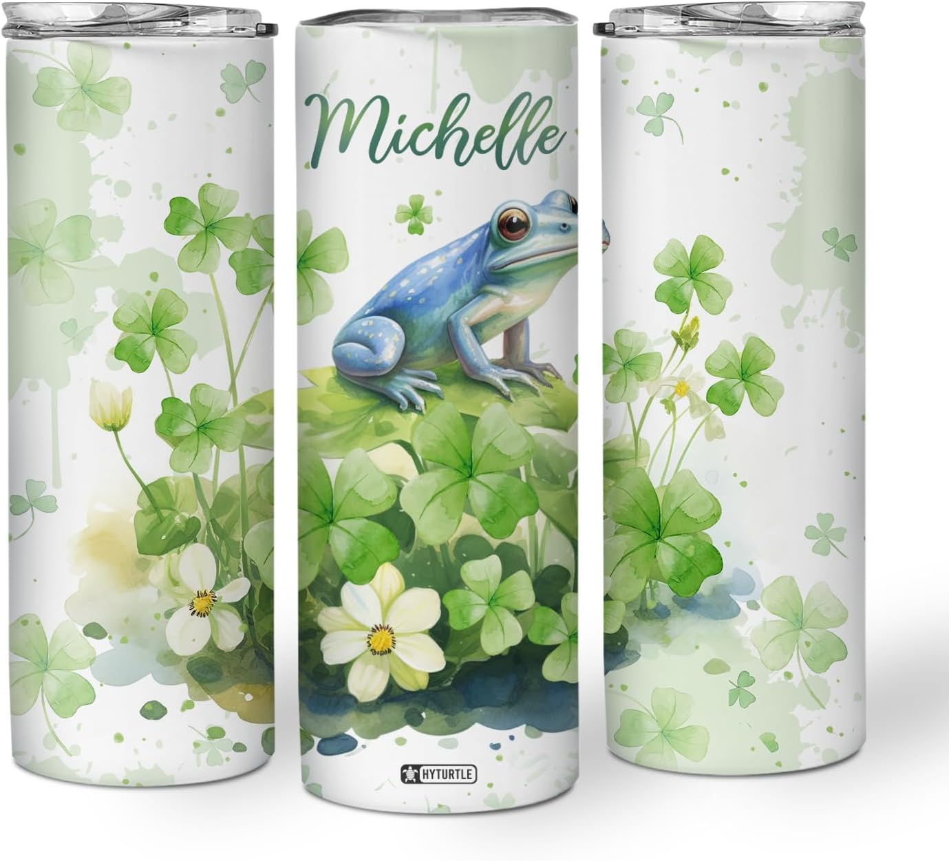 Hyturtle Personalized Frog Skinny Tumbler - St Patricks Day Gifts For Frog Lovers - Green Irish Shamrocks Gifts for Irish Women Men Friends - Custom Name 20oz Stainless Steel Tumbler Cup