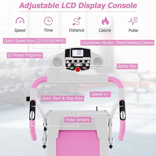 Miniatura 10 de Goplus Cintas de correr plegables para el hogar, caminadora plegable independiente con 12 programas preestablecidos, pantalla LCD ajustable,
