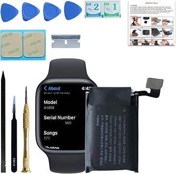 Battery Replacement Kits for Apple Watch Series 3 38mm A1858 A1860 with Repair Tools, Installation Manual, and Screen Adhesive
