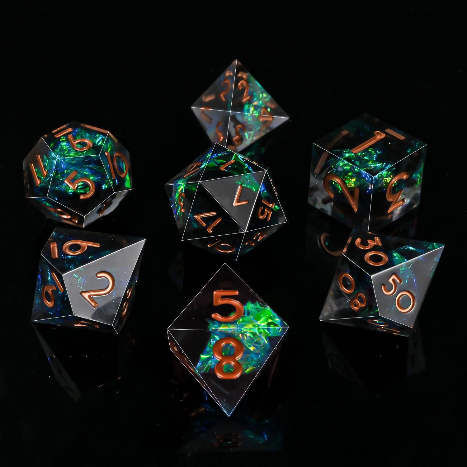 DND Dice Set Sharp Edge Dice Set 7 Piece DND polyhedral Dice Numbers with Gold Leaf Exquisite Tin Box Packaging,Ideal for Dungeons & Dragons RPG and Board Games (Black Copper Lettering)