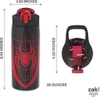 Vista 4 de Zak Designs Marvel Spider-Man - Botella de agua para la escuela o viajes, botella de agua de plástico duradero de 25 onzas con popote, asa y tapa