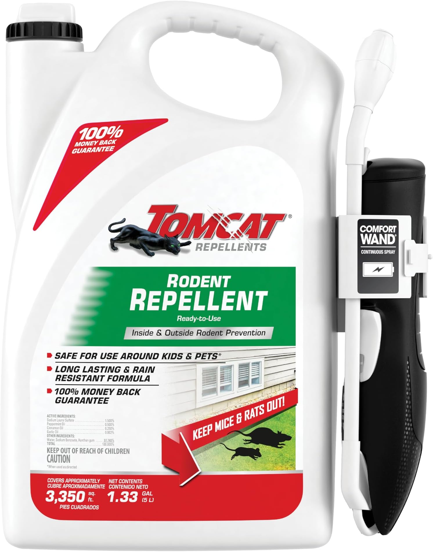 Tomcat Repellents Rodent Repellent Ready-to-Use, for Indoor and Outdoor Mouse and Rat Prevention with Peppermint, Cinnamon and Garlic Essential Oils, 1 gal.