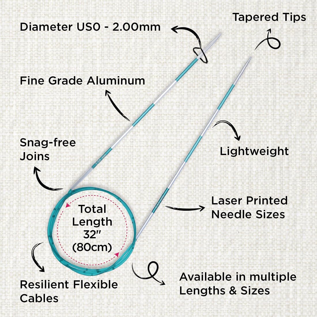 KnitPro Smartstix Fixed Circular Needles 32" (80cm) | US Size 0 (2mm)