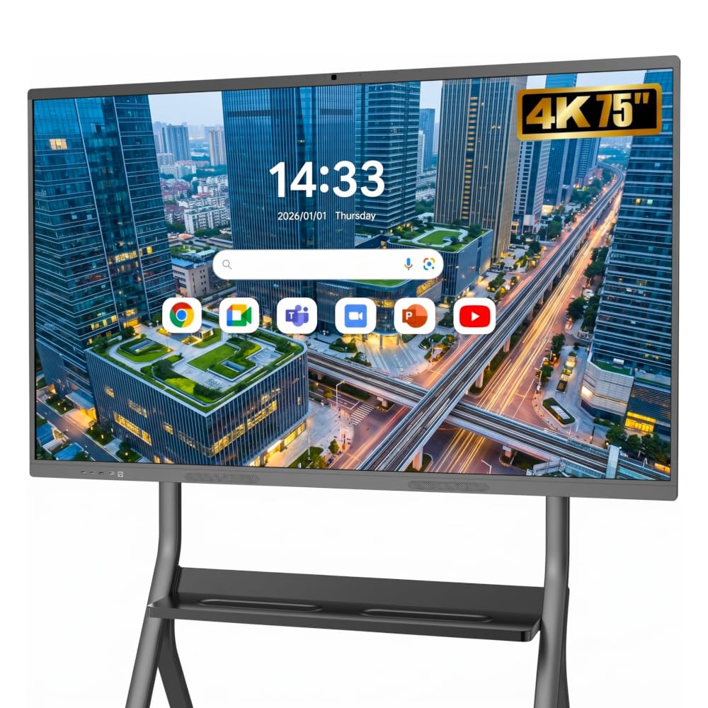 ADVUE Écran Interactif 75 Pouces 4K Ultra HD - Système Android 14 EDLA & Windows OPS - Tactile 20 Points - Visioconférence Professionnelle pour Salle de Réunion (75")