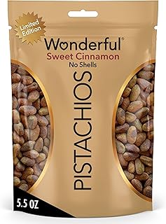 Wonderful Pistachios No Shells, Sweet Cinnamon Flavored Nuts, 5.5 Ounce Resealable Bag, Protein Snacks, Gluten Free, Healthy Vegan Snacks