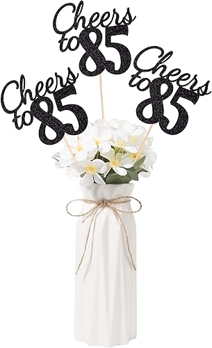 Miniatura 7 de Gexolenu Cheers to 21, paquete de 10 piezas de centros de mesa de cumpleaños número 21 con purpurina negra de doble cara para mesas, palitos
