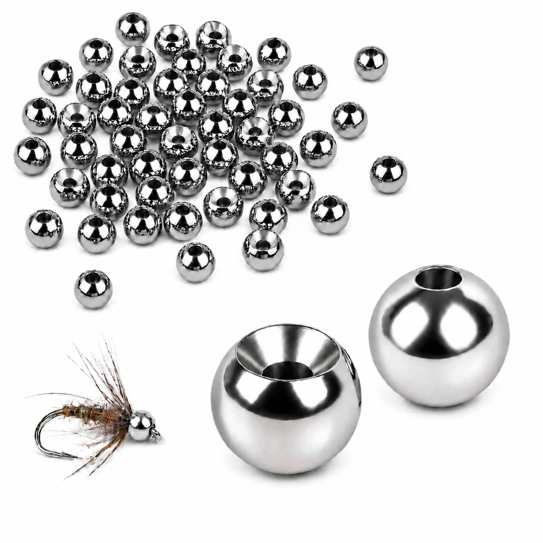 TG-DZURI Tungsten Beads for Fly Tying, 50pcs Tungsten Cyclops Beads Natural Color 3.8mm Sizes Fly Tying Materials Beads Hook Size 8#-10#