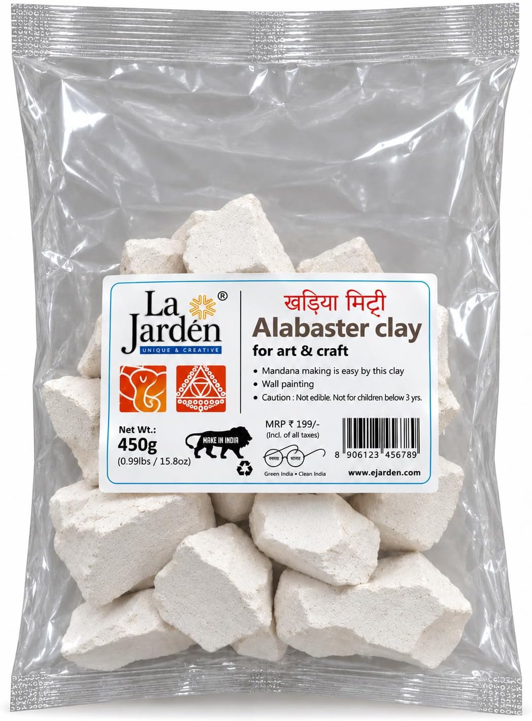 La Jarden® Khadia Mitti マンダナ用 アラバスター粘土 フェスティバルデコレーション粘土 ディワリ/ギャラマンダナ 床に作る材料 450g
