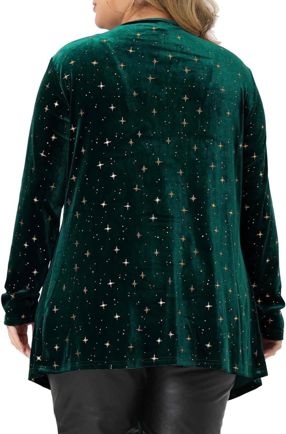 Agnes Orinda Women's Plus Size Cardigans Open Front Draped Shiny Party Velvet Cardigan - Image 4