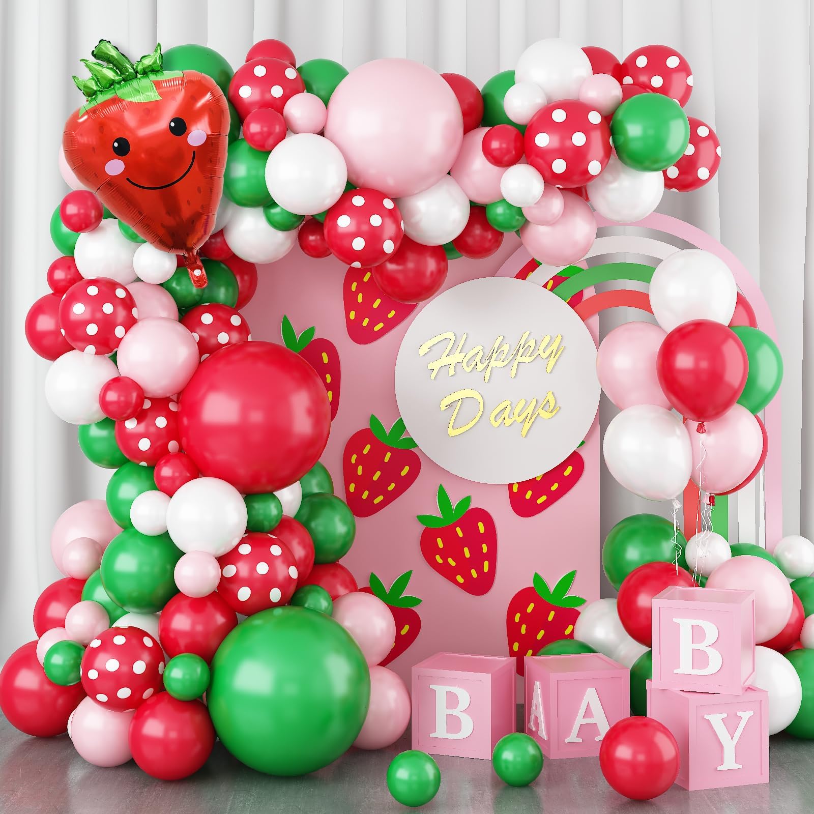 Strawberry Balloon Garland Arch Kit, 84pcs Strawberry Party Decoration Kit, Strawberry Red Foil Balloon, Strawberry Decorations for Birthday Wedding Party Supplies Summer Background Decoration