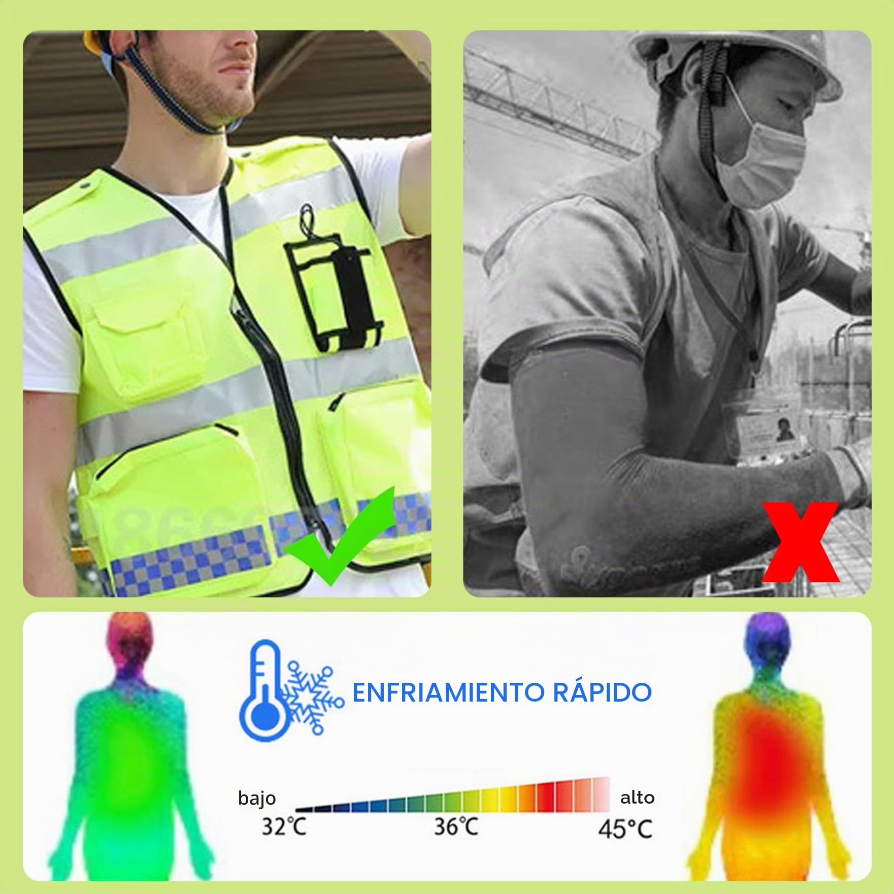 Chaleco de seguridad de enfriamiento con 4 paquetes de hielo Chaleco de hielo para hombres para hombres, alta visibilidad para trabajos al aire libre, construcción, funcionamiento y actividades
