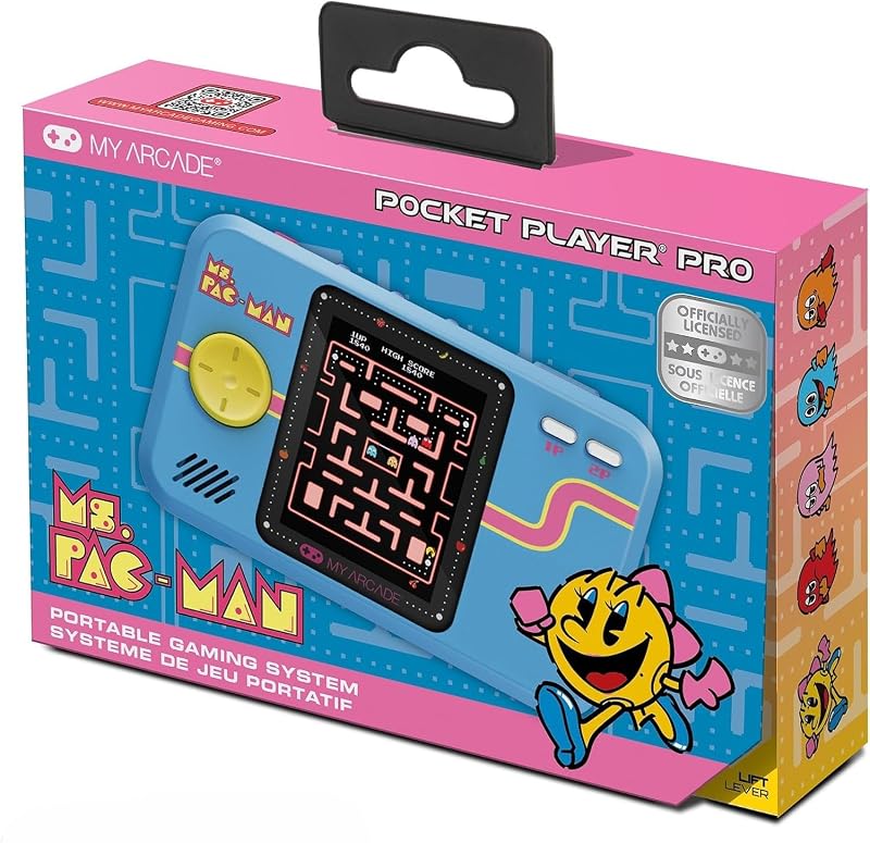 Ms. Pac-Man Pocket Player: juego retro portátil, pantalla de 2,8"| Regalos de cumpleaños, juegos clásicos de arcade, juguetes Pacman, regalos para ella