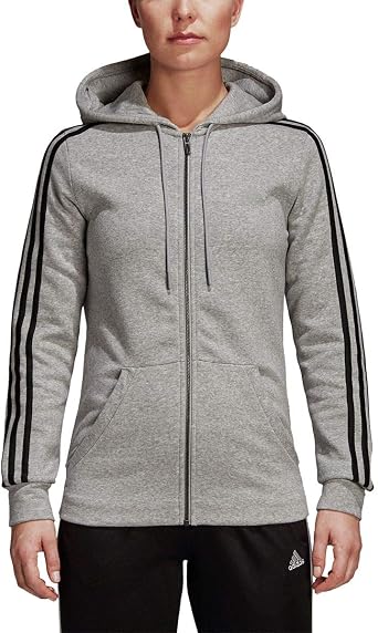adidas Womens Essentials Cotton Fleece 3-Stripe Full Zip Hoodie