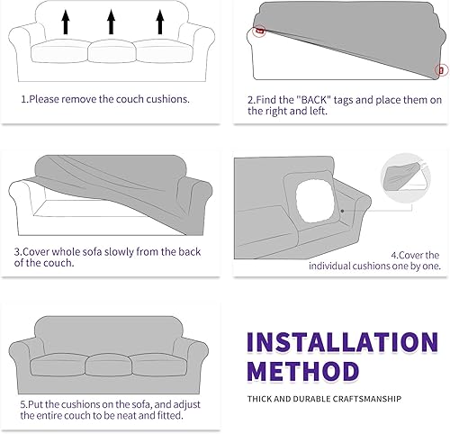 Miniatura 7 de ZNSAYOTX Fundas para sofá de 4 piezas, con elastano de alta elasticidad, fundas para sofá de 3 cojines, protector de muebles de jacquard con cuadros