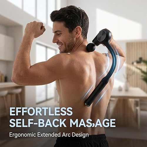 Miniatura 3 de Pistola de masaje de percusión de tejido profundo con penetración de 0.47 pulgadas y niveles de 5 velocidades, 4 cabezales y mango de extensión para