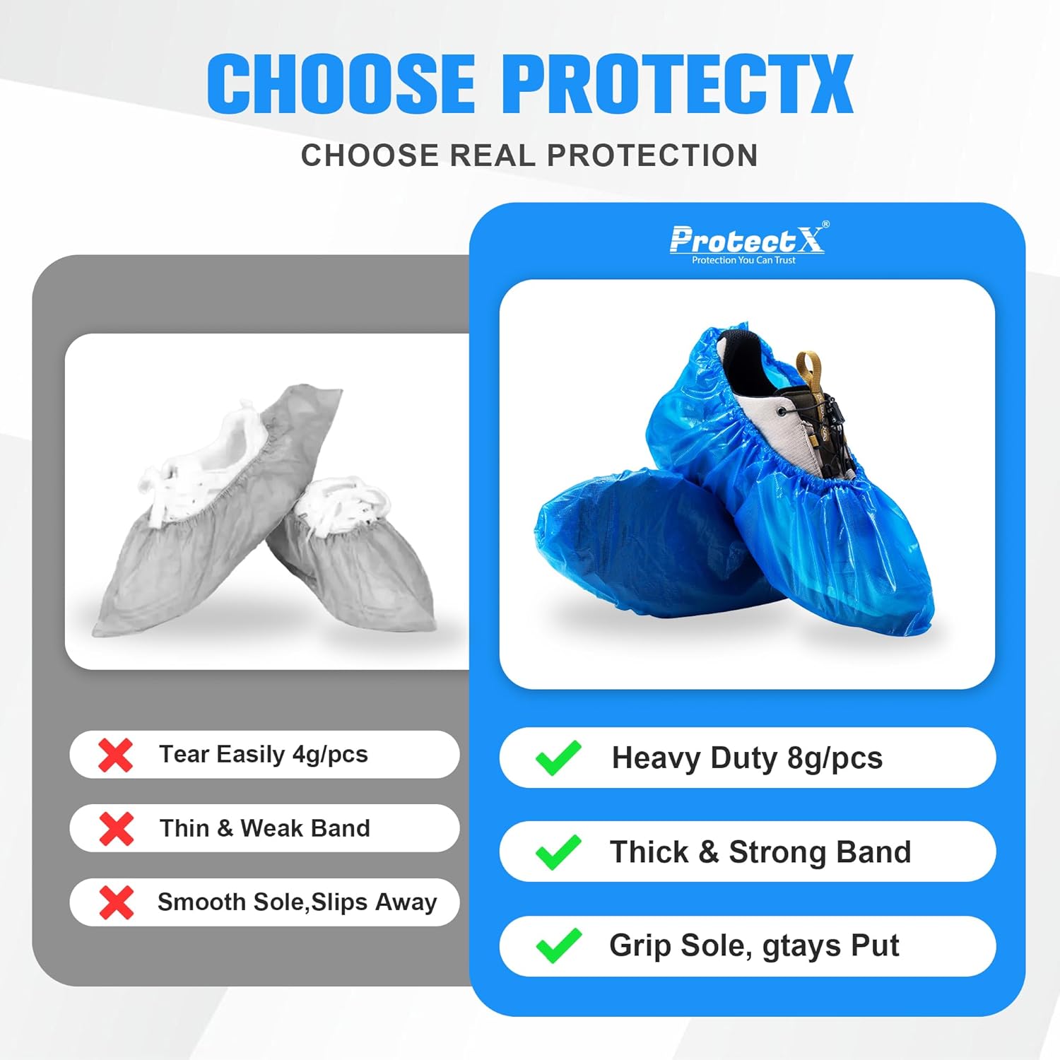 ProtectX Heavy Duty Disposable Shoe Covers Waterproof Non-Slip, Extra Large 17.7"x6.7", Thick 0.3 Oz Blue CPE Booties Cover, Fit up to Men's 14 US Size, 1000 Packs, 500 Pairs