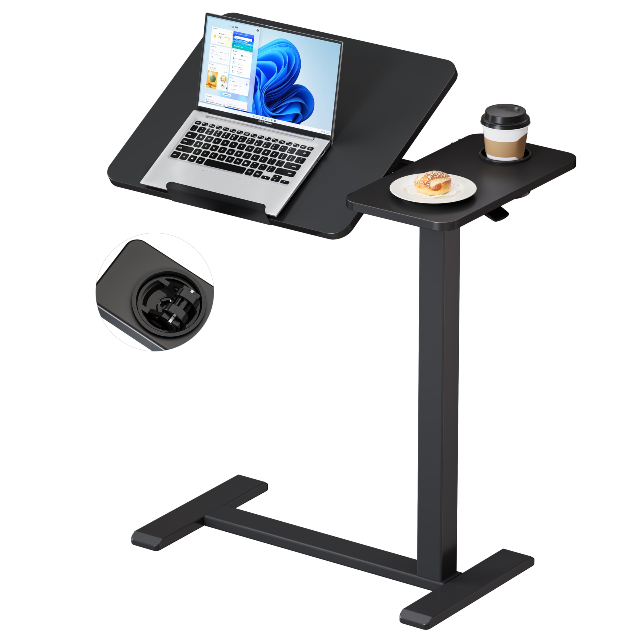 BZIUM Overbed Bedside Table with Hidden Wheels, Adjustable Medical Tilt Top Hospital Bed Table Over The Bed, Rolling Desk Mobile Standing Desk (31.5x15.8, Black)