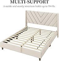 Vista 9 de Yaheetech Base de cama tamaño Queen con plataforma tapizada con lados en forma de ala/Soporte de tablas de madera/Cabecera tapizada con lados