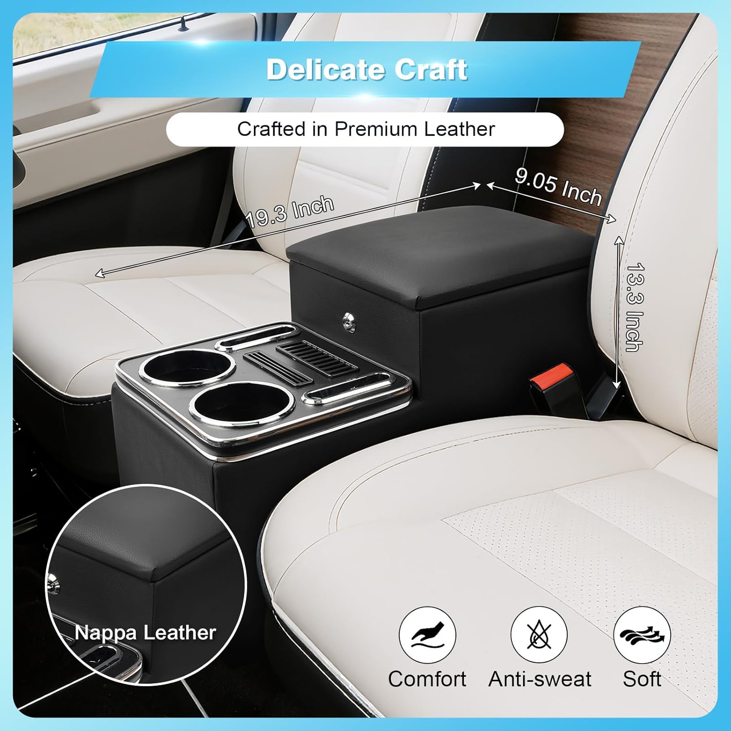 center console between seats for minivans, featuring cup holders, coin compartment, and card slot center console for trucks, minivans, and suvs front seat bench center with locking (regular) regular center console