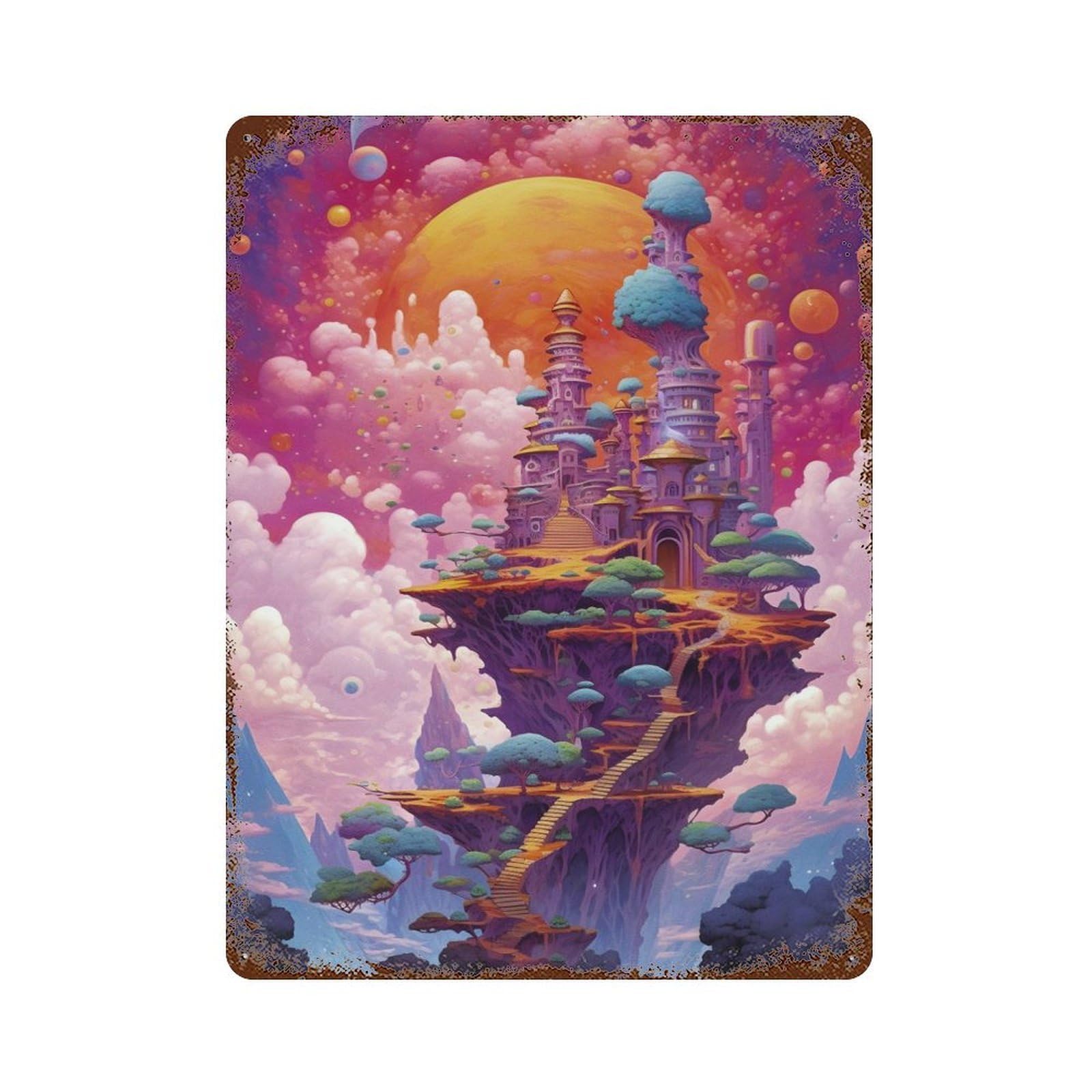 Spaceship Colorful Rust Effect Tin Sign 15.7"x11.8", Ideal for Farmhouse, Kitchen And Entryway Decor