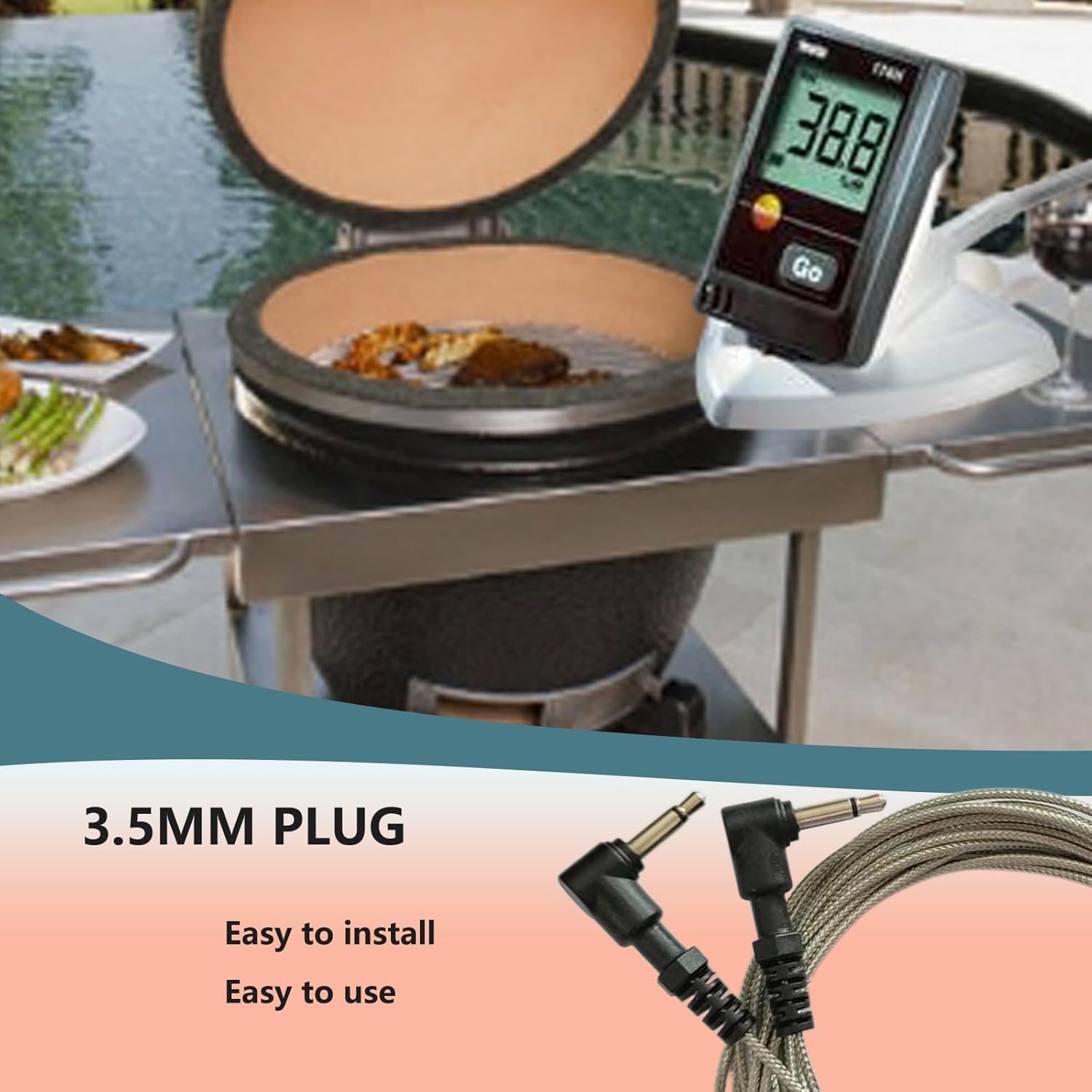 for Flame Boss High Temperature Pit Probe with 90 Plug Stainless Steel Alligator Clip Thermometer (2 Pack)