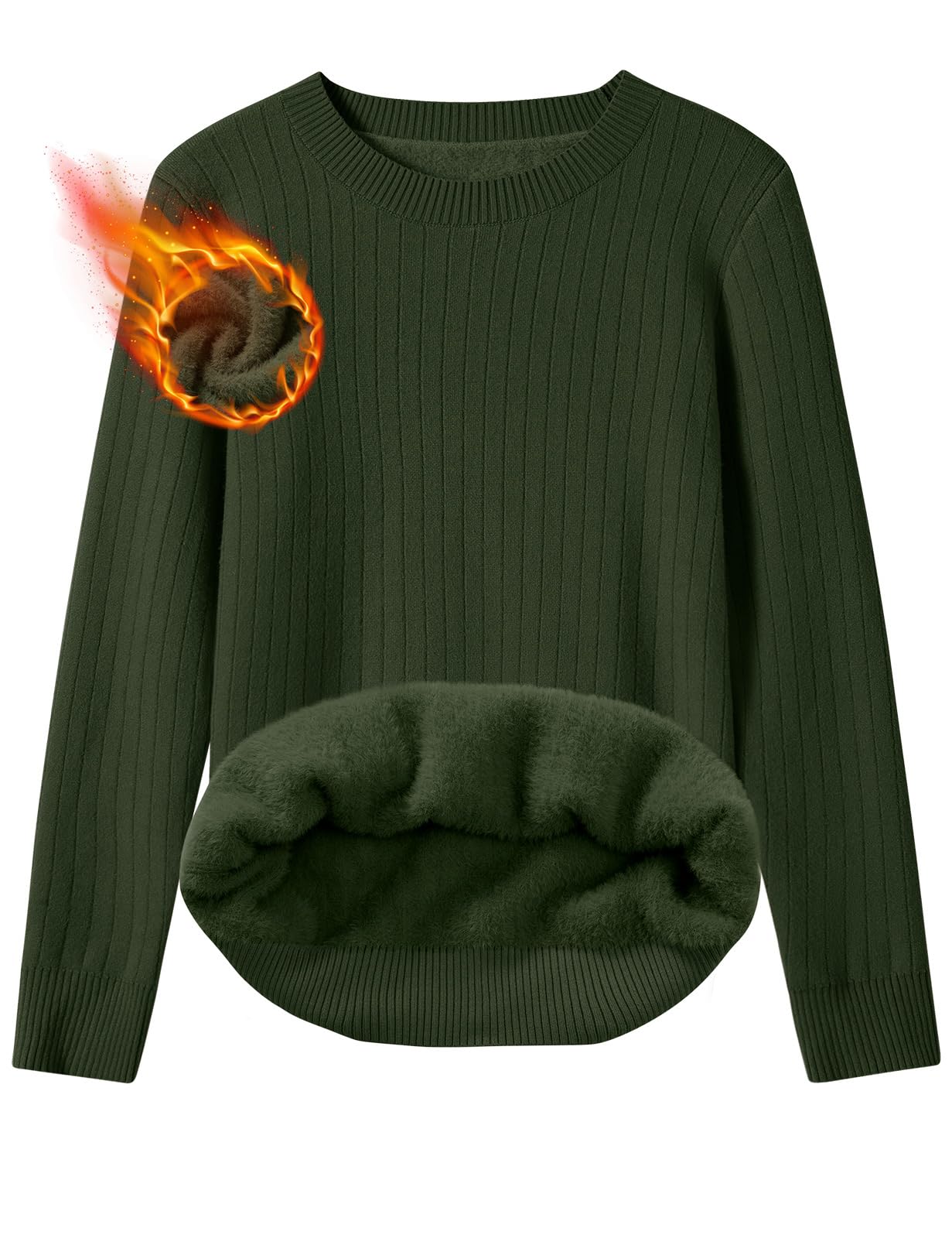 TOMEEK Trui dames winter lange mouwen thermische essentiële trui dames ronde hals elegante trui casual zachte trui mode warm winter sweatshirt, Leger Groen, S