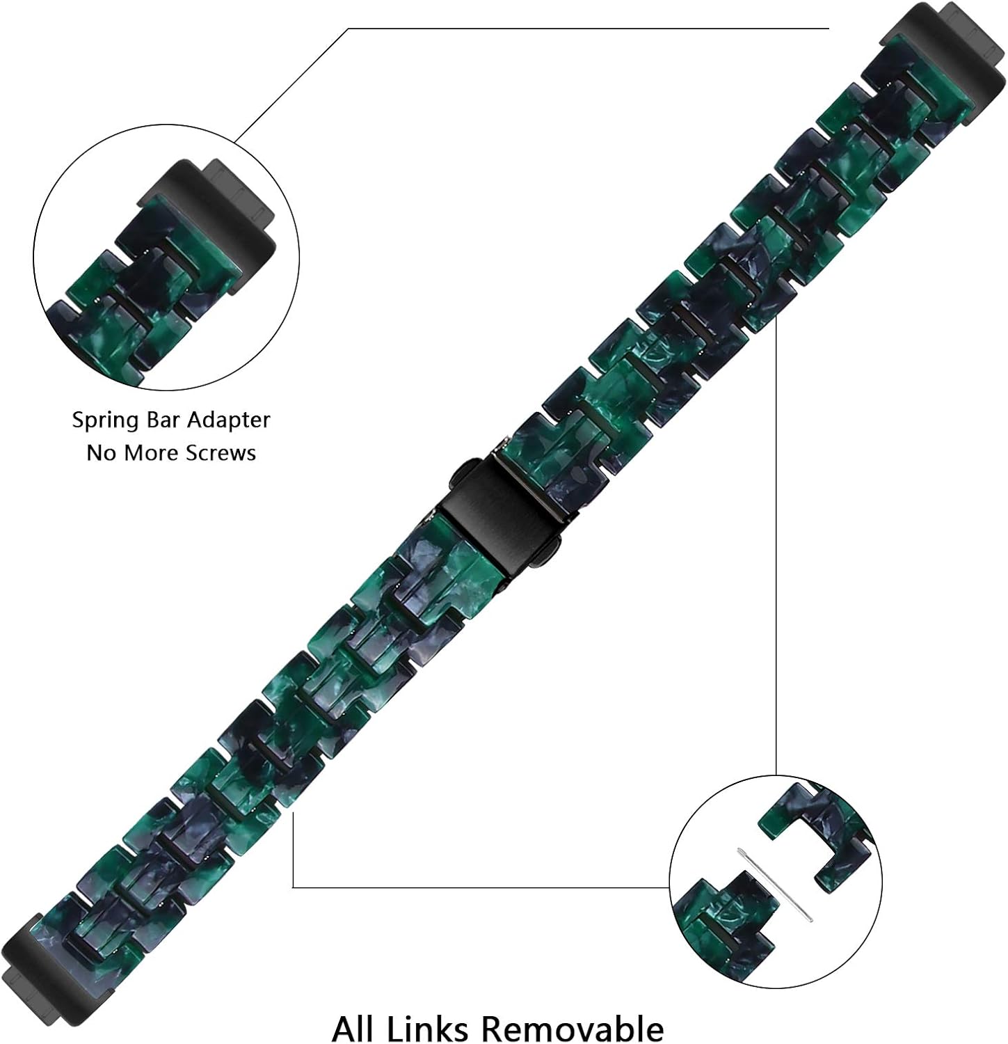 Resin Watch Straps Compatible for Fitbit Inspire 2,Women Men Resin Replacement Band with Stainless Steel Buckle Band Wristband Strap Adjustable 5.5-7.87 inch, A06