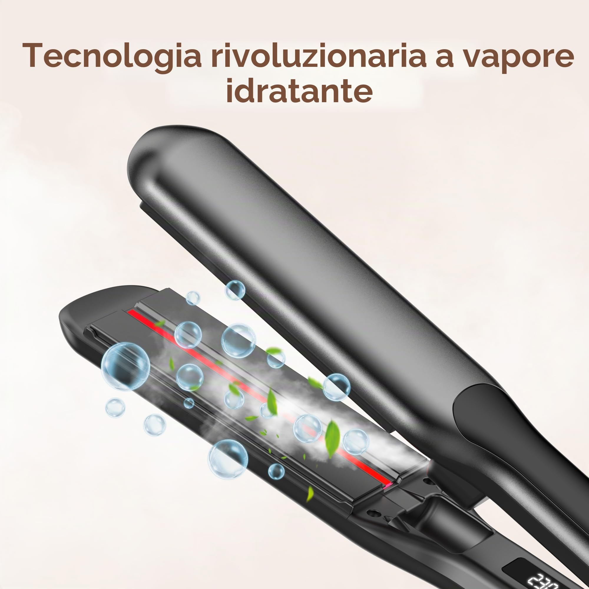 UKLISS Piastra lisciante a vapore larga con display LCD, piastra per capelli ultra lisci, regolazione della temperatura 100 – 230 °C, lisciatura estrema con protezione dei capelli