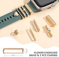 Vista 4 de DaQin Banda con Flor Grabada Compatible con Apple Watch, Bandas de 44mm, 42mm, 45mm, 46mm para Mujeres, Correa de Silicona Suave con Decoración
