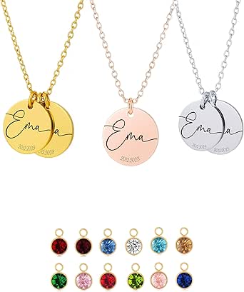 Edelstahl Namenskette – Halskette Damen mit Monatsstein, wasserfest & verstellbar – Liebevoll personalisierte Geschenke für Frauen, Weihnachtsgeschenke für Beste Freundin, Mama [Roségold]