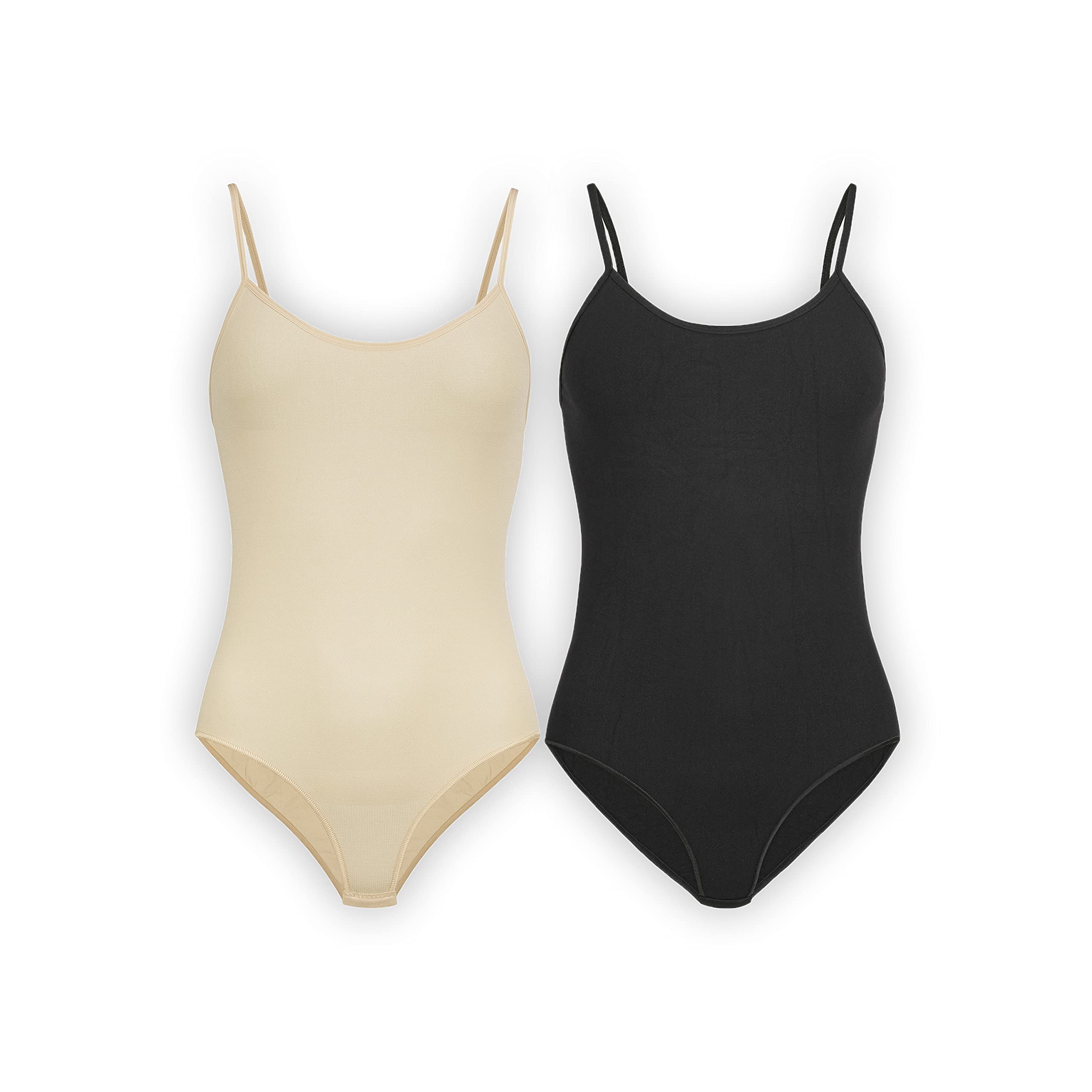 UnsichtBra Pack de 2 Body Mujer Microfibra | Body Ajustado con Tirantes Finos Tipo Spaghetti – Confort Ligero y versátil – Negro/Blanco/Piel