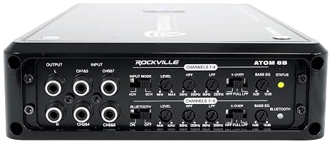 Rockville Atom 8B 3500W Peak/880W RMS 8-Channel Marine Amplifier, Bluetooth with Auto Pairing, Adjustable Crossover, Voltage Display, Compact Corrosion-Resistant Design for Boats and Yachts
