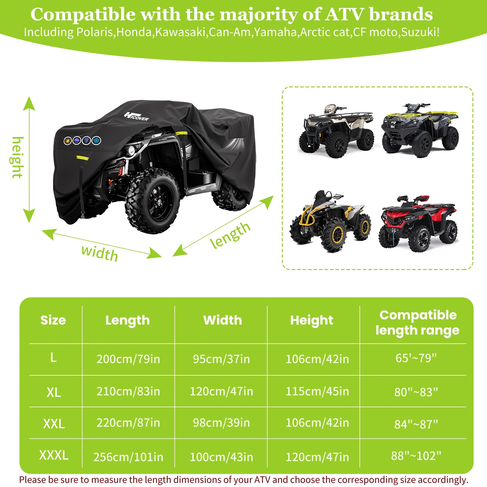 Housse de protection 600D pour ATV étanche robuste remorquable pour quad 4 roues étanche pour extérieur couverture pour quad toutes saisons protection UV pour Polaris Kawasaki Yamaha Suzuki