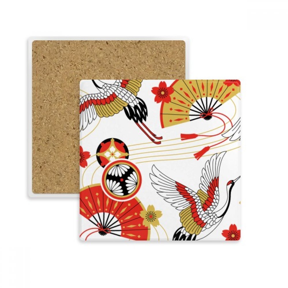 Dessous de verre pierre absorbant motif carré grue pliante sakura multicolor