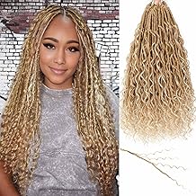 Goddess Locs Crochet Hair 7 Packs Bohemian Faux Locs Pre-Looped Braids, Boho Goddess Soft Locs Crochet Hair with Curly Ends Hair Extensions for Women (27/613, 18 Inch)