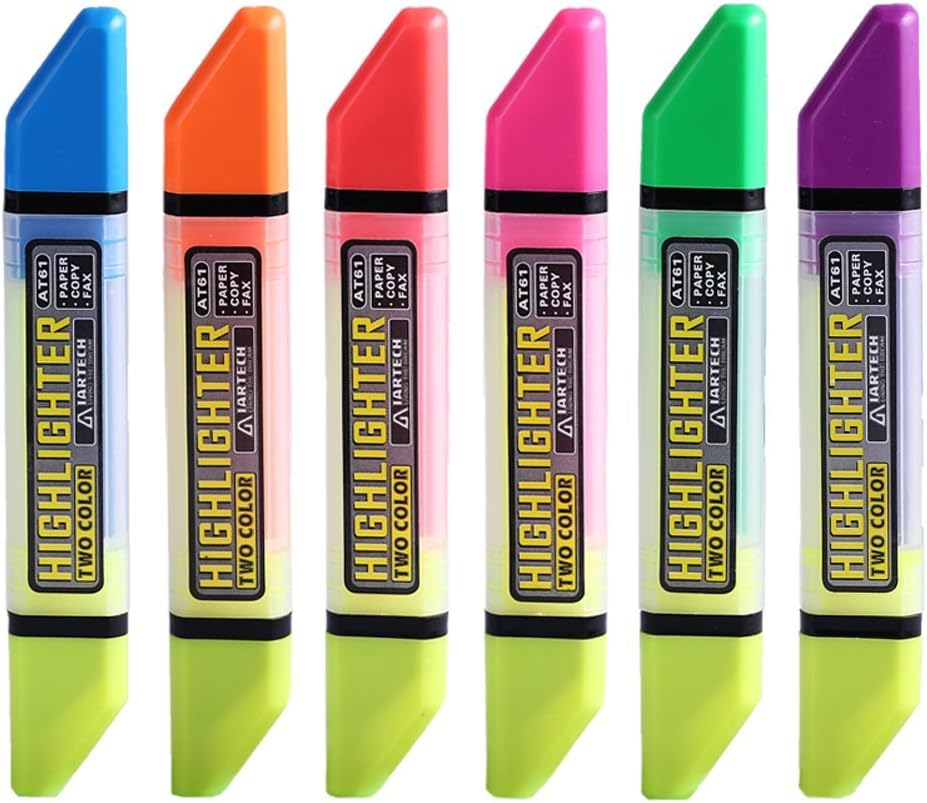 IARTECH Adults and Kids Dual Brush Tip Washable Highlighter Markers, 6-Pack