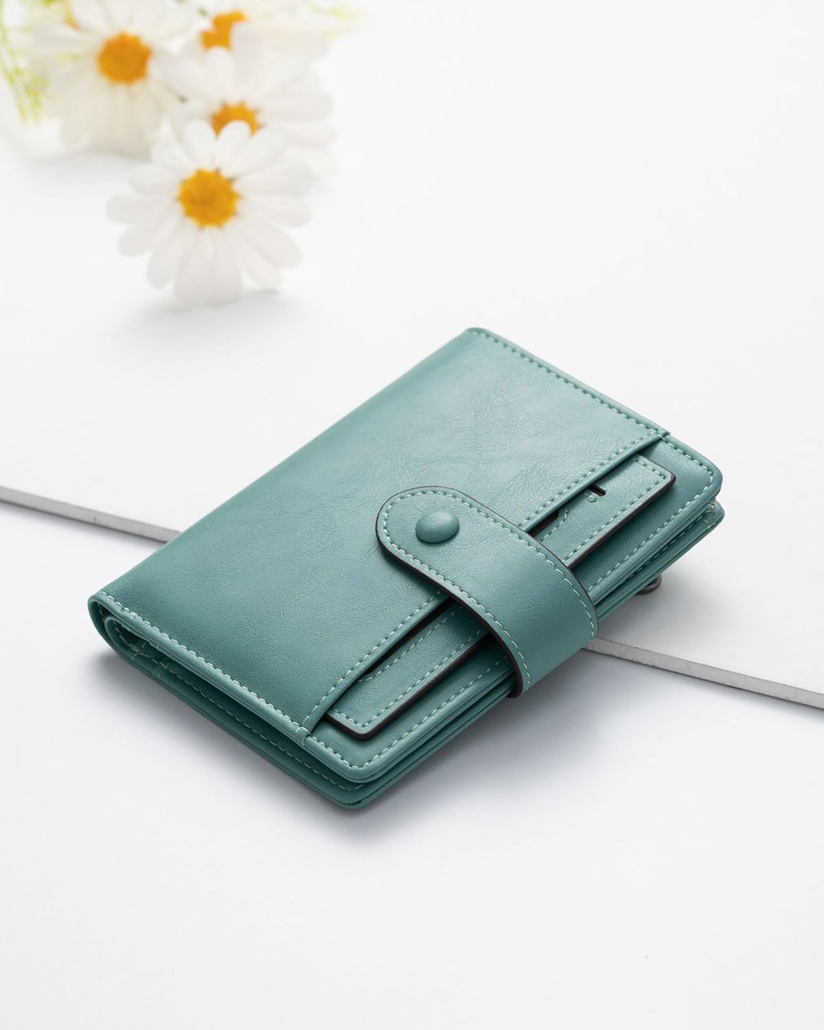 Alldaily Small RFID Blocking Leather Wallet for Women, Bifold with 10 Card Slots and Zipper Pocket (Purist Blue) - Image 5