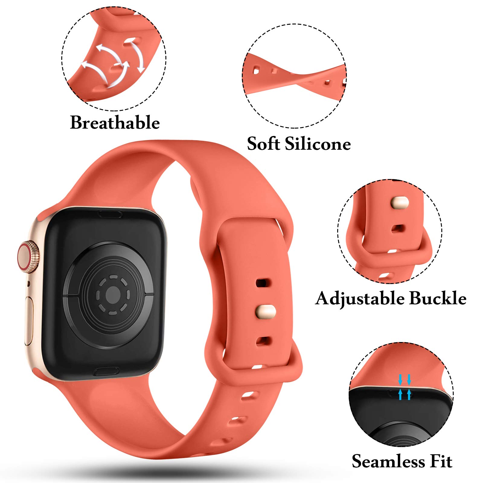 CeMiKa Cinturino Compatibile per Apple Watch Cinturino 38mm 40mm 41mm 42mm 44mm 45mm 46mm 49mm, Silicone Cinturini di Ricambio per iWatch Series 10 9 8 7 6 5 4 3 2 1 SE, 38mm/40mm/41mm-S/M, Corallo