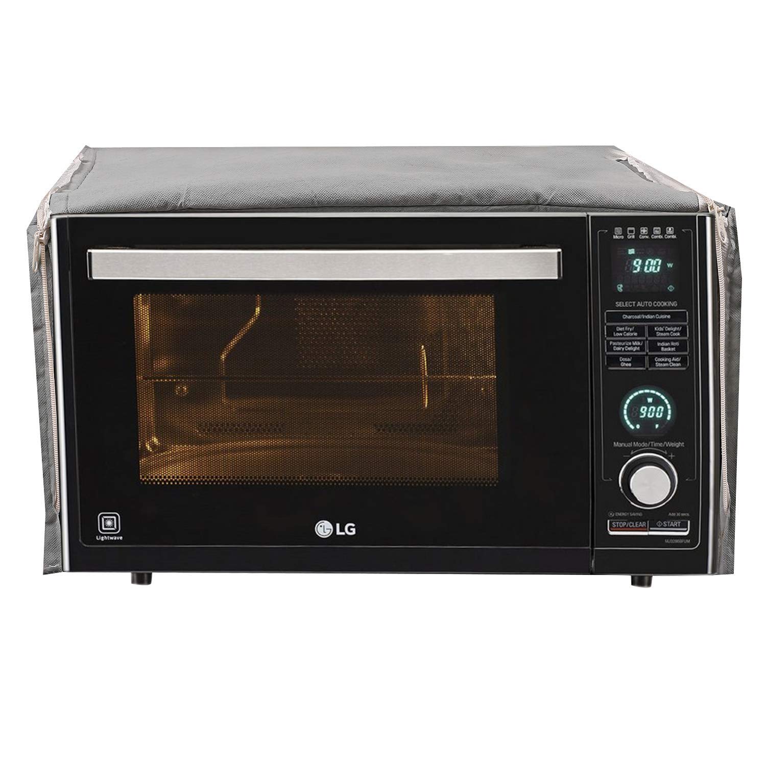 Kuber Industries Velvet Microwave Oven Cover 30 LTR (Black & Grey) -CTKTC5772 2