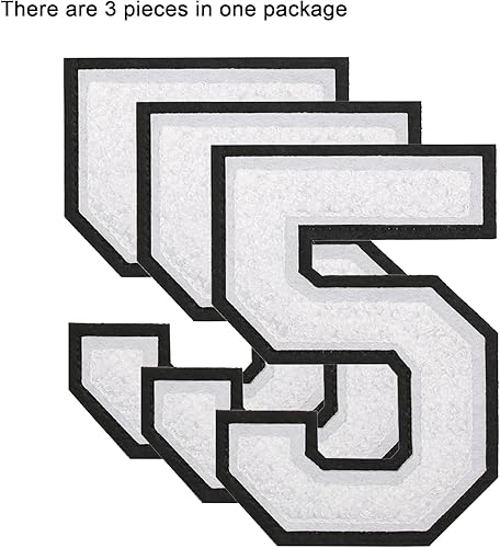 Miniatura 2 de 3 parches de felpilla con números, parches termoadhesivos de gran tamaño para decoración de disfraces de equipo, altura de 4-12 pulgadas, blanco