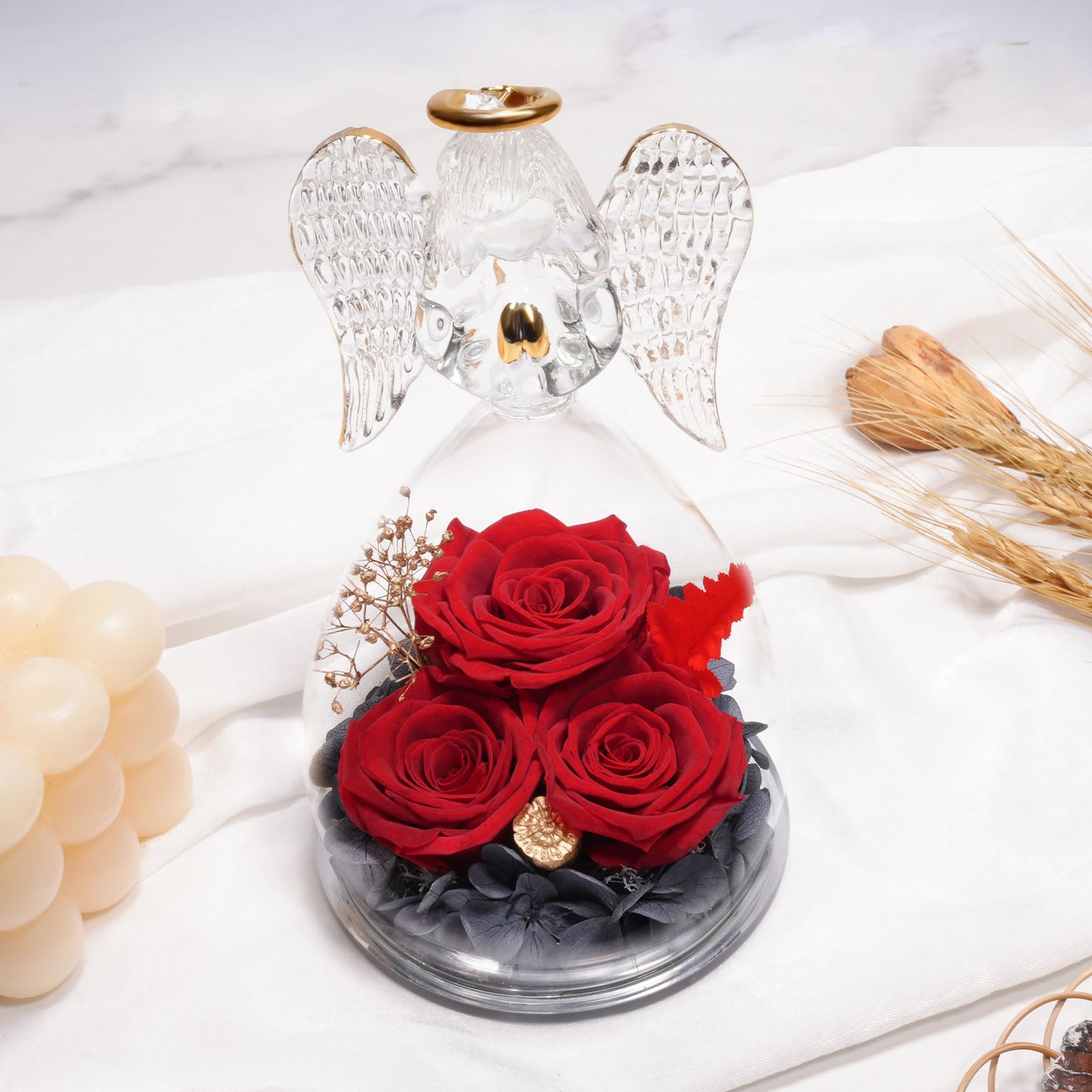 Yamonic Cadeau Femme Noel Rose Eternelle Ange Figurine En