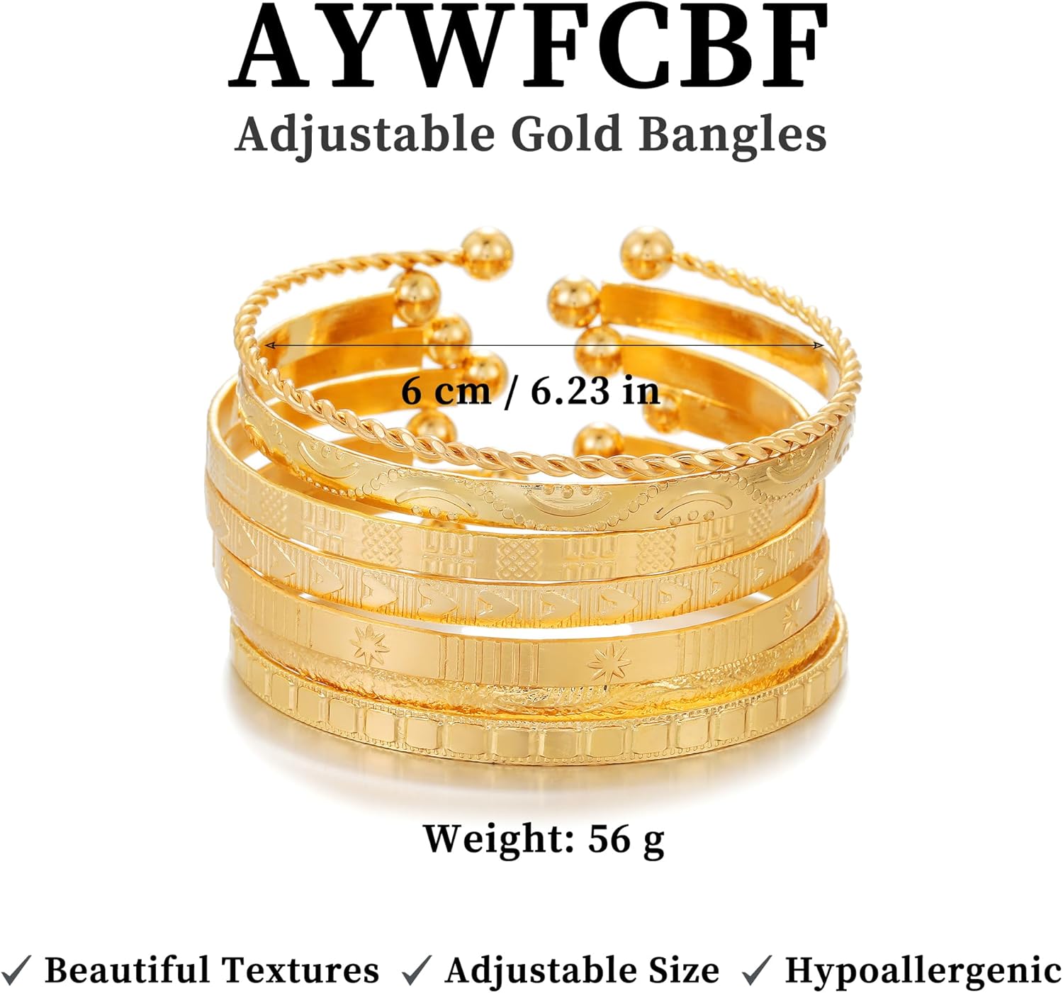 Gold Bangles for Women, 14k Gold Plated Adjustable Open Cuff Stackable Bracelets Set Boho Jewelry for Women - Image 7
