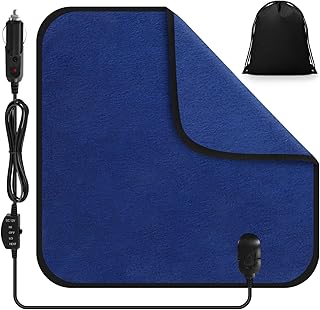 Tuanse 16 x 16 Inches Car Electric Blanket 12 Volt Heated Car Blanket with Temperature Controller and Black Storage Bag Cold Weather Tailgating and Emergency Kit(Navy Blue,Blank)