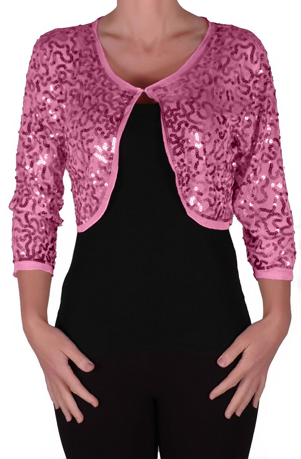 Eye Catch Women's Pink - Scarlett Sequin Chiffon Long Sleeve Top Bolero Shrug Cardigan