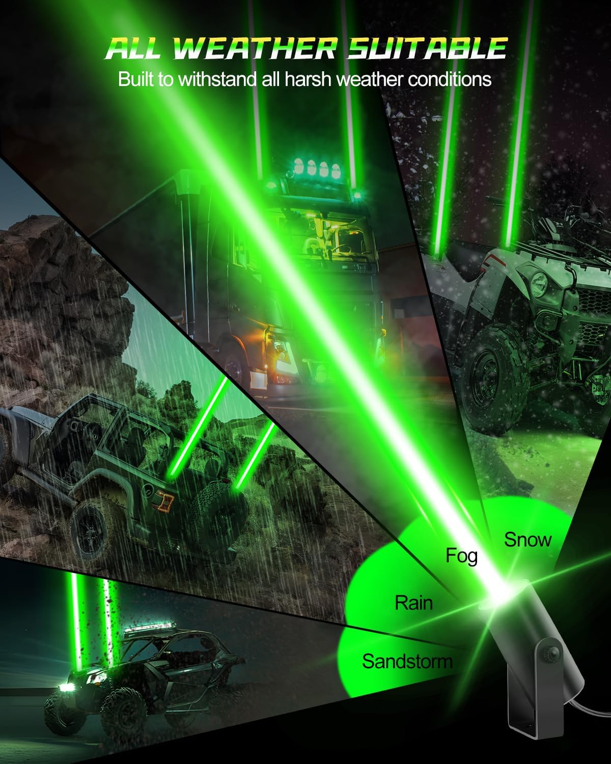 CO LIGHT Whipless LED Whip Lights for UTV/ATV/SXS 2PCS Green Spot Beam Pods with Remote Controller Off Road Chase Lights Compatible with RZR Can-Am Maverick X3 Dune Buggy Golf Cart Truck etc
