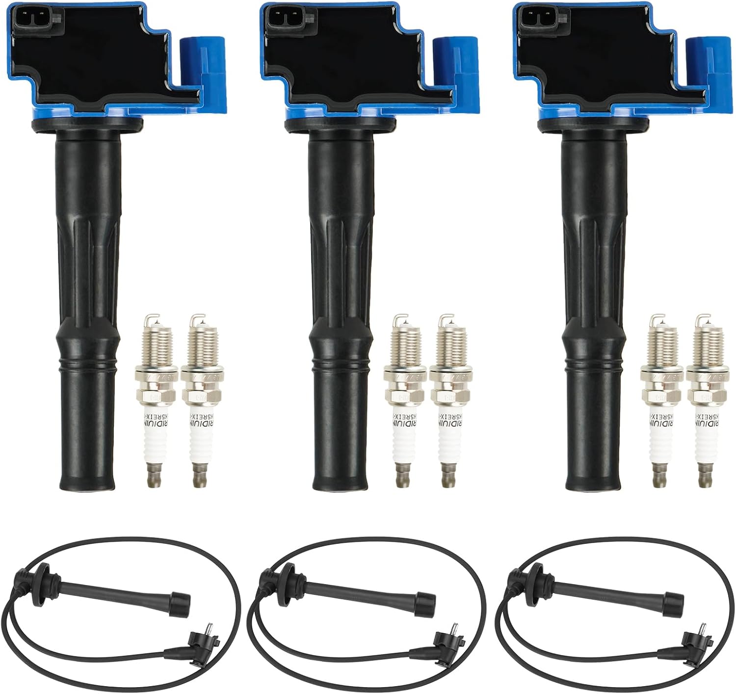 Ignition Coil Pack + Iridium Spark Plugs w/Ignition Wire for Toyota Tacoma 1995-2004, 4Runner 1996-2002, Tundra 2000-2004, T100 1995-1998, 3.4L V6, Replaces ‎C1041 E589 5c1308 E679 52-1519 88921336